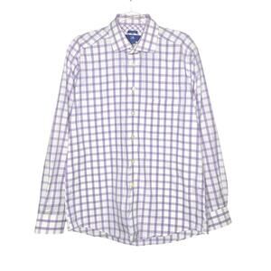Egara White/Purple Square Gingham Plaid Button Down Shirt Mens SZ LG Pastel